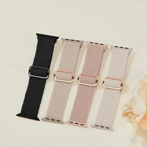 4 Pack Stretchy Bands Compatible for Apple Watch Band 38mm 40mm 41mm 42mm 44mm 45mm 49mm Women, Braided Elastic Strap Nylon Solo Loop Wristband for iWatch Series 9 8 7 6 5 4 3 2 1 SE Ultra - MODAZONE (1)