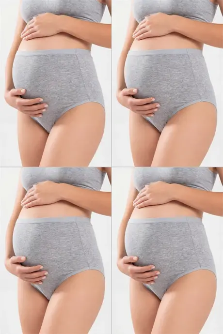 4'lü Paket Kadın Gri Pamuklu Likralı Yüksek Bel Hamile Külodu - 1
