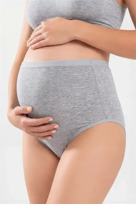 4'lü Paket Kadın Gri Pamuklu Likralı Yüksek Bel Hamile Külodu - 3