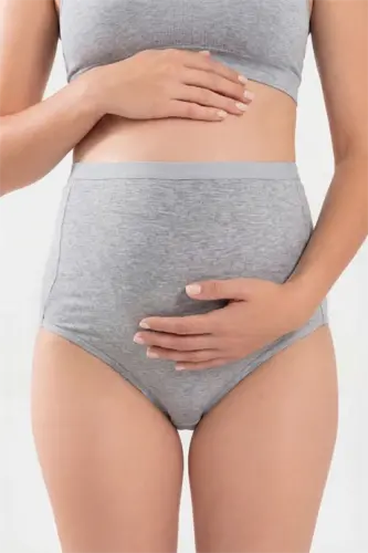 4'lü Paket Kadın Gri Pamuklu Likralı Yüksek Bel Hamile Külodu - 4