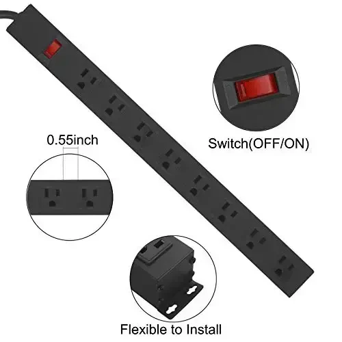 4Pack Metal 8 Outlet Mountable Power Strip, Wall Mount Outlet Heavy Duty, Wide Spaced Commercial Shop Power Strip with Switch, 6 FT Power Cord. - HHSOET (1)