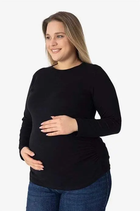 4'lü Paket Renkli Uzun Kollu Hamile Tişört Pamuklu Likralı Yumuşak ve Esnek Kumaş - 2