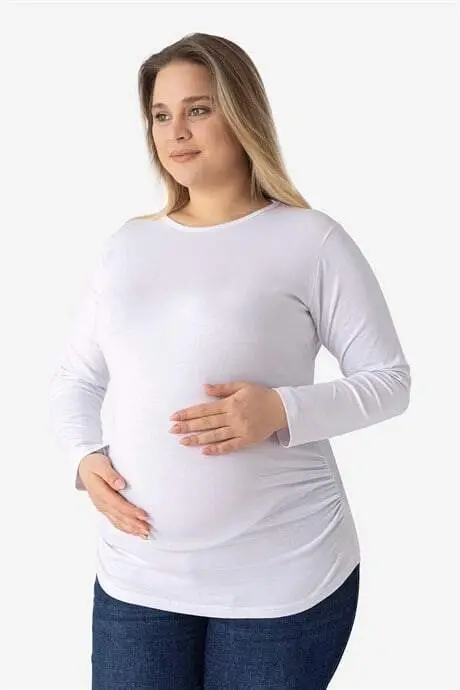 4'lü Paket Renkli Uzun Kollu Hamile Tişört Pamuklu Likralı Yumuşak ve Esnek Kumaş - 3