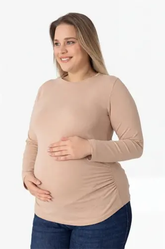 4'lü Paket Renkli Uzun Kollu Hamile Tişört Pamuklu Likralı Yumuşak ve Esnek Kumaş - 4