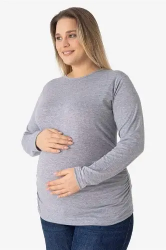 4'lü Paket Renkli Uzun Kollu Hamile Tişört Pamuklu Likralı Yumuşak ve Esnek Kumaş - 5