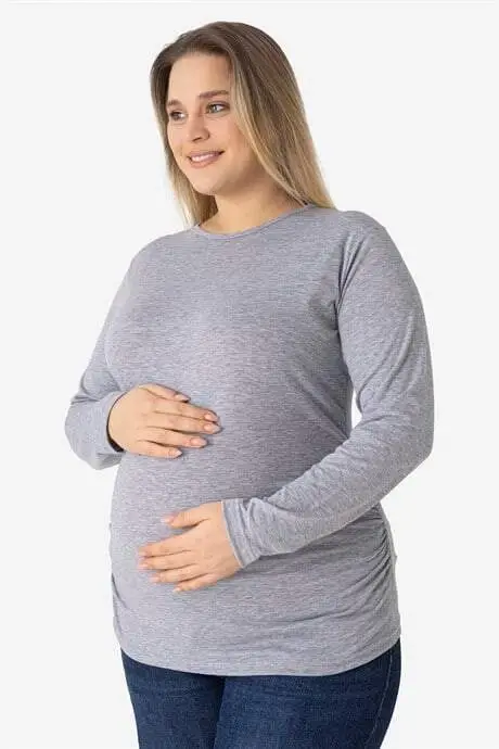 4'lü Paket Renkli Uzun Kollu Hamile Tişört Pamuklu Likralı Yumuşak ve Esnek Kumaş - 5