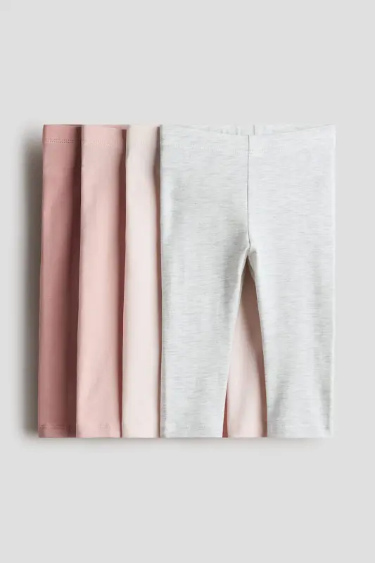 4'lü Pamuklu Jarse Tayt - Pembe/Açık pembe/Açık gri kırçıllı - H&M