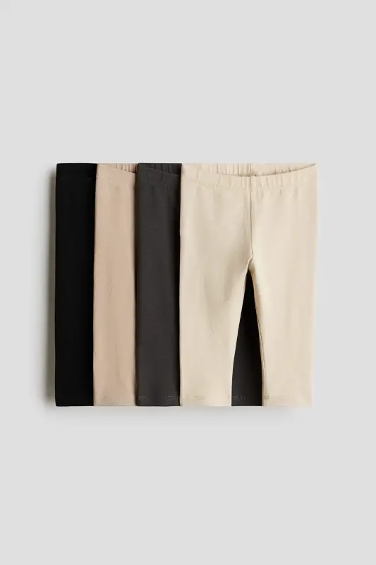 4'lü Pamuklu Jarse Tayt - Bej/Açık bej/Koyu gri/Siyah - H&M