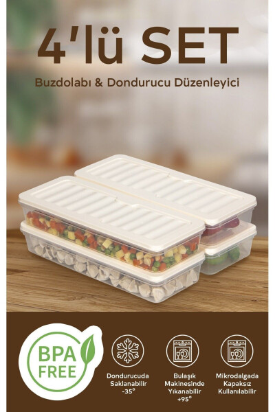 4'lü Set 1170 ml Buzdolabı Düzenleyici Buzluk Ve Mikrodalga Saklama Kabı - 5