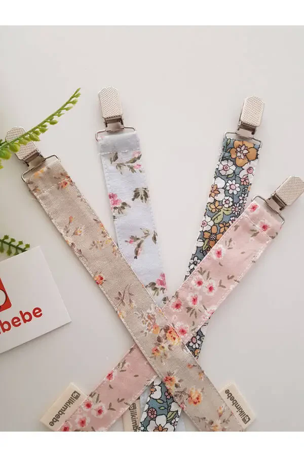 4’lü Set Çiçekli Bebek Emzik Askısı - Emzik Zinciri - Emzik Tutacağı - 4