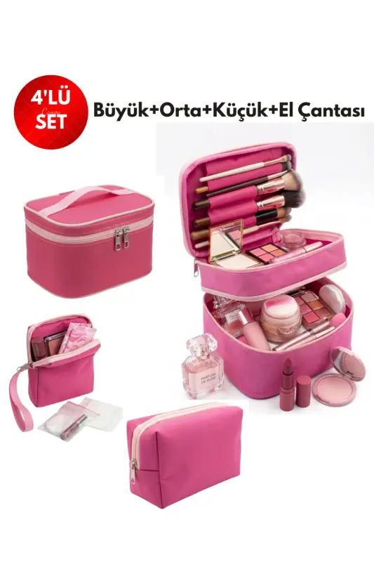 4’lü Set Makyaj ve Kozmetik Seyahat Çantası - Su Geçirmez Düzenleyici Valiz İçi Organizer-Gümüş - 1