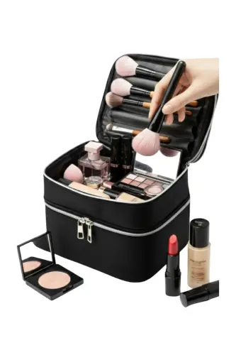 4’lü Set Makyaj ve Kozmetik Seyahat Çantası - Su Geçirmez Düzenleyici Valiz İçi Organizer-İMP SİYAH - 3