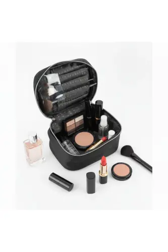 4’lü Set Makyaj ve Kozmetik Seyahat Çantası - Su Geçirmez Düzenleyici Valiz İçi Organizer-İMP SİYAH - 5