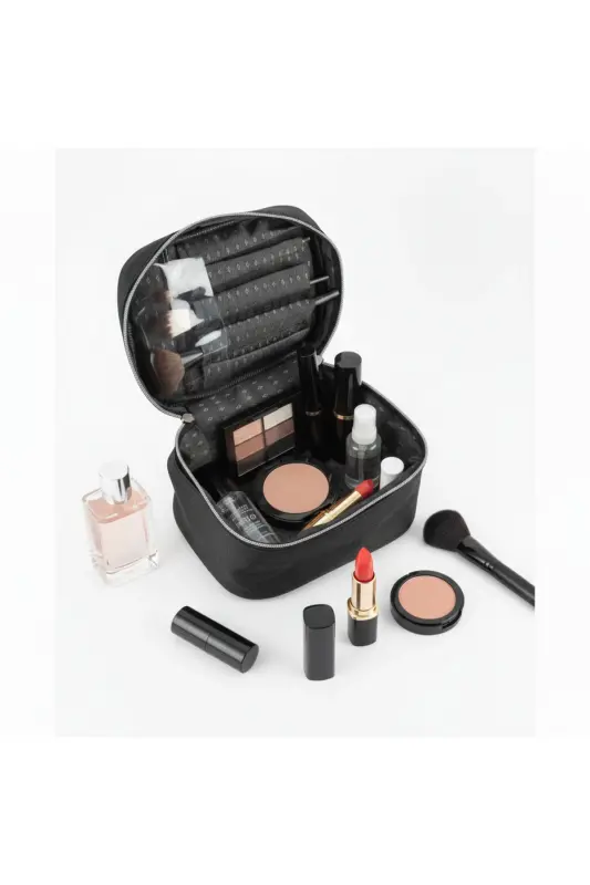 4’lü Set Makyaj ve Kozmetik Seyahat Çantası - Su Geçirmez Düzenleyici Valiz İçi Organizer-İMP SİYAH - 5