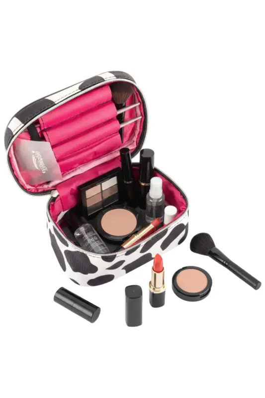 4’lü Set Makyaj ve Kozmetik Seyahat Çantası - Su Geçirmez Düzenleyici Valiz İçi Organizer-İnek Desenli - 5