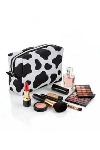 4’lü Set Makyaj ve Kozmetik Seyahat Çantası - Su Geçirmez Düzenleyici Valiz İçi Organizer-İnek Desenli - 6