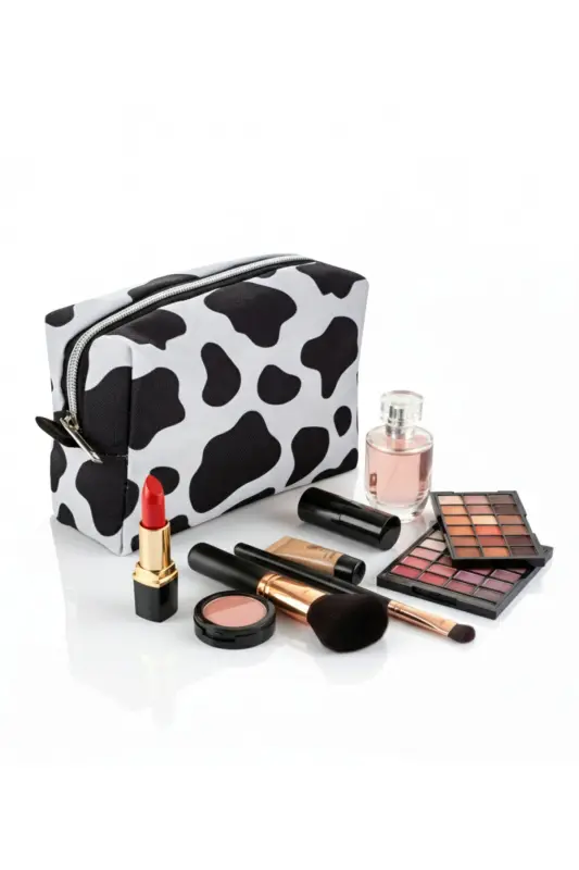 4’lü Set Makyaj ve Kozmetik Seyahat Çantası - Su Geçirmez Düzenleyici Valiz İçi Organizer-İnek Desenli - 6