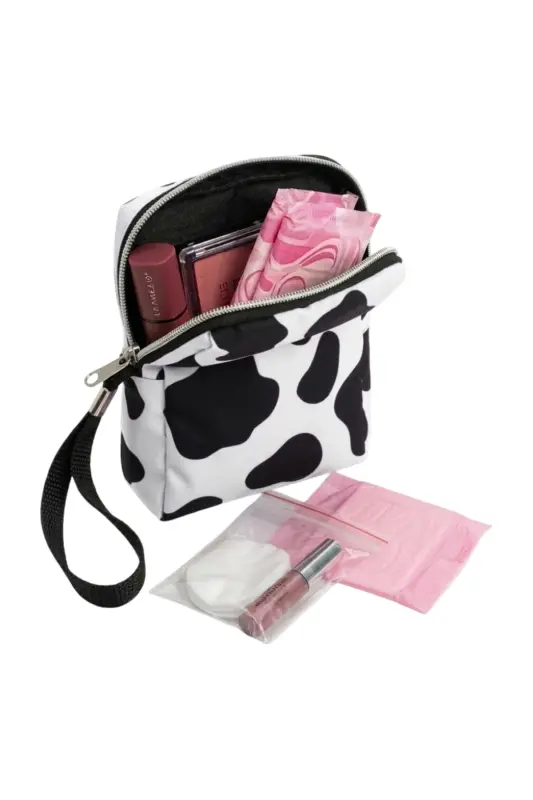 4’lü Set Makyaj ve Kozmetik Seyahat Çantası - Su Geçirmez Düzenleyici Valiz İçi Organizer-İnek Desenli - 7