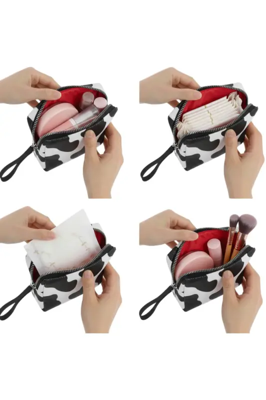 4’lü Set Makyaj ve Kozmetik Seyahat Çantası - Su Geçirmez Düzenleyici Valiz İçi Organizer-İnek Desenli - 8