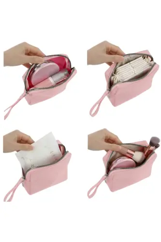 4’lü Set Makyaj ve Kozmetik Seyahat Çantası - Su Geçirmez Düzenleyici Valiz İçi Organizer-Pudra Pembe - 8