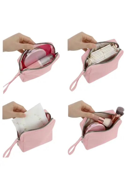 4’lü Set Makyaj ve Kozmetik Seyahat Çantası - Su Geçirmez Düzenleyici Valiz İçi Organizer-Pudra Pembe - 8