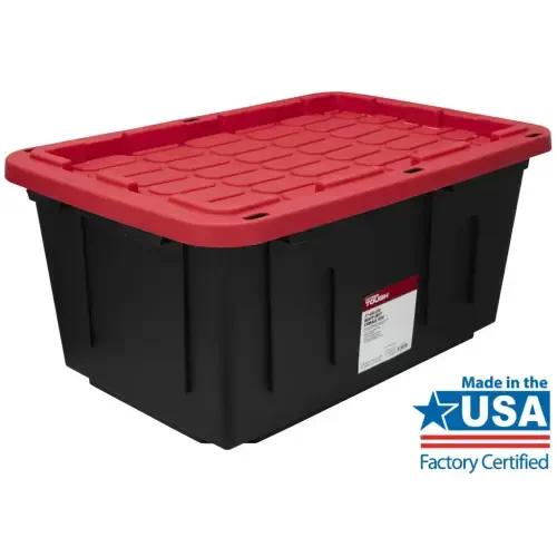 (Pack of 4) Hyper Tough 27 Gallon Large Storage Bin with Snap Lid, Black and Red, Heavy Duty Plastic Storage Container- - HYPER TOUGH (1)