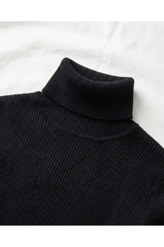 4lü Siyah Beyaz Bej Gri Boğazlı Kazak Mevsimlik Kurtarıcı Parça Pamuklu Balıkçı Yaka Slimfit-Siyah - 7