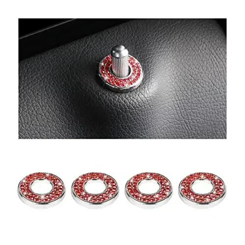 4PCS Bling Inner Car Door Lock Cover Stickers, Rhinestones Pull Rod Bolt Decorations, Crystal Auto Decals for Women Girls, Sparkly Car Door Lock Pin Caps for C Class C200L GLC260 C260L 
