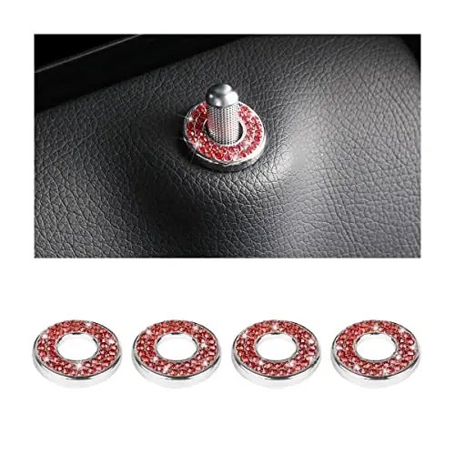 4PCS Bling Inner Car Door Lock Cover Stickers, Rhinestones Pull Rod Bolt Decorations, Crystal Auto Decals for Women Girls, Sparkly Car Door Lock Pin Caps for C Class C200L GLC260 C260L - 1