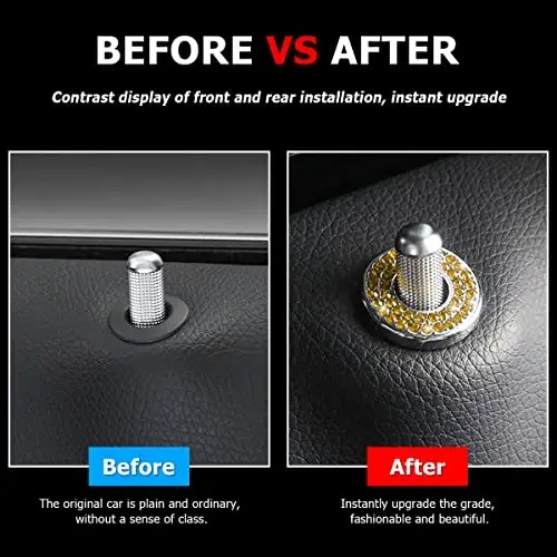 4PCS Bling Inner Car Door Lock Cover Stickers, Rhinestones Pull Rod Bolt Decorations, Crystal Auto Decals for Women Girls, Sparkly Car Door Lock Pin Caps for C Class C200L GLC260 C260L - 4