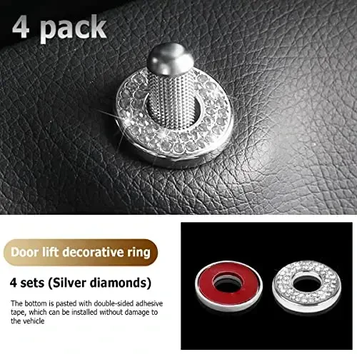 4PCS Bling Inner Car Door Lock Cover Stickers, Rhinestones Pull Rod Bolt Decorations, Crystal Auto Decals for Women Girls, Sparkly Car Door Lock Pin Caps for C Class C200L GLC260 C260L - 6