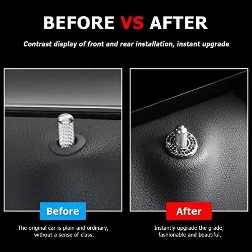 4PCS Bling Inner Car Door Lock Cover Stickers, Rhinestones Pull Rod Bolt Decorations, Crystal Auto Decals for Women Girls, Sparkly Car Door Lock Pin Caps for C Class C200L GLC260 C260L - 9