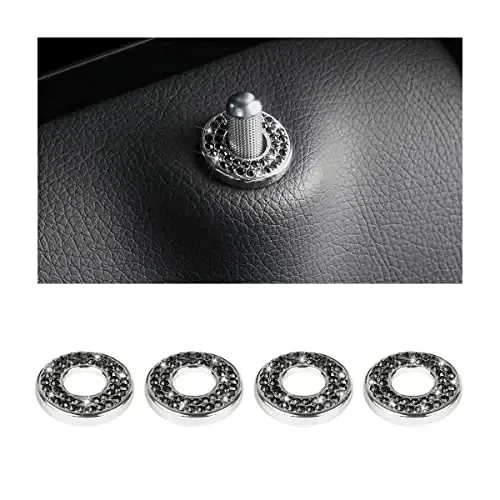 4PCS Bling Inner Car Door Lock Cover Stickers, Rhinestones Pull Rod Bolt Decorations, Crystal Auto Decals for Women Girls, Sparkly Car Door Lock Pin Caps for C Class C200L GLC260 C260L 