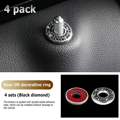 4PCS Bling Inner Car Door Lock Cover Stickers, Rhinestones Pull Rod Bolt Decorations, Crystal Auto Decals for Women Girls, Sparkly Car Door Lock Pin Caps for C Class C200L GLC260 C260L - 6