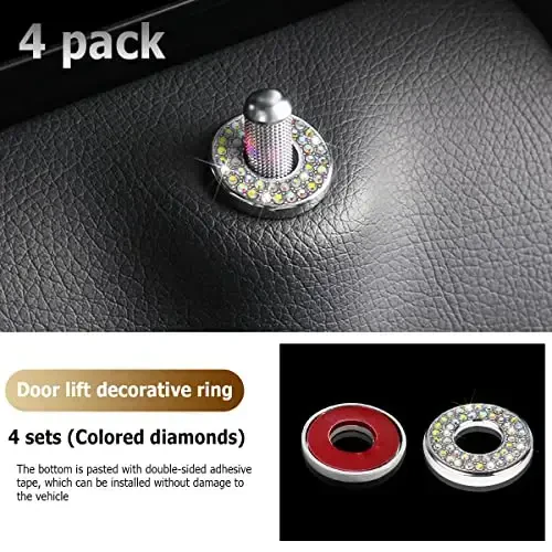 4PCS Bling Inner Car Door Lock Cover Stickers, Rhinestones Pull Rod Bolt Decorations, Crystal Auto Decals for Women Girls, Sparkly Car Door Lock Pin Caps for C Class C200L GLC260 C260L - 6