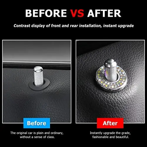 4PCS Bling Inner Car Door Lock Cover Stickers, Rhinestones Pull Rod Bolt Decorations, Crystal Auto Decals for Women Girls, Sparkly Car Door Lock Pin Caps for C Class C200L GLC260 C260L - 4