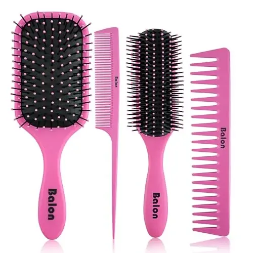4Pcs Detangling Brush Set for Women - Paddle Brush for Wet or Dry Straight, Long, Thick, Curly, Natural Hair, No More Tangles (Pink) - 8