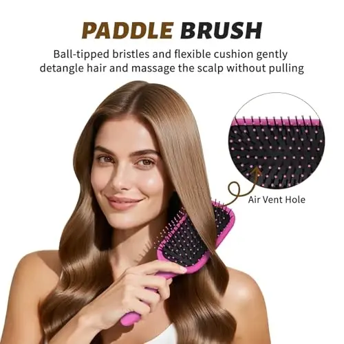 4Pcs Detangling Brush Set for Women - Paddle Brush for Wet or Dry Straight, Long, Thick, Curly, Natural Hair, No More Tangles (Pink) - 10