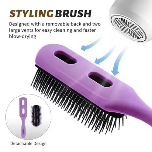 4Pcs Detangling Hair Brush Set for Women - Paddle Brush for Wet or Dry, No More Tangles for Straight, Long, Thick, Curly, and Natural Hair (Purple) - 2