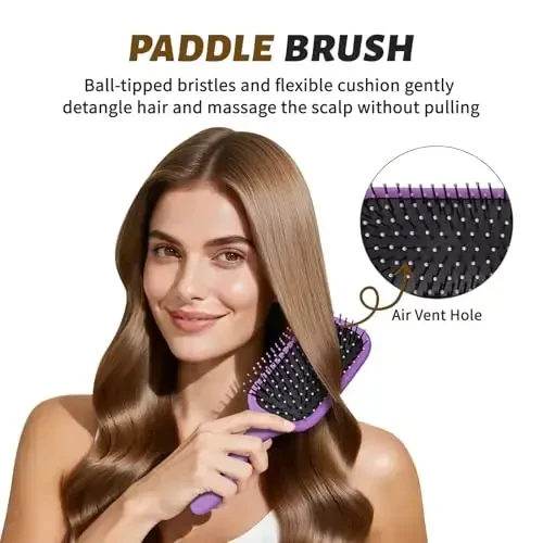 4Pcs Detangling Hair Brush Set for Women - Paddle Brush for Wet or Dry, No More Tangles for Straight, Long, Thick, Curly, and Natural Hair (Purple) - 3