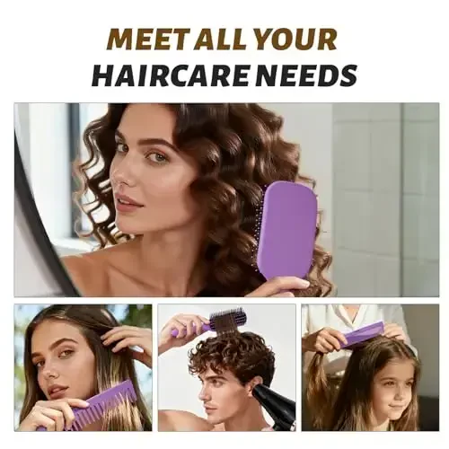 4Pcs Detangling Hair Brush Set for Women - Paddle Brush for Wet or Dry, No More Tangles for Straight, Long, Thick, Curly, and Natural Hair (Purple) - 7