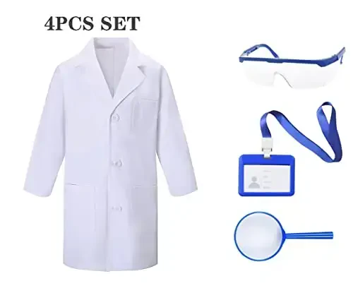 4Pcs Doctor Scientist Lab Costume for Kids Role Play Thick White Coat Birthday Party Gift 3-12 Years - 5