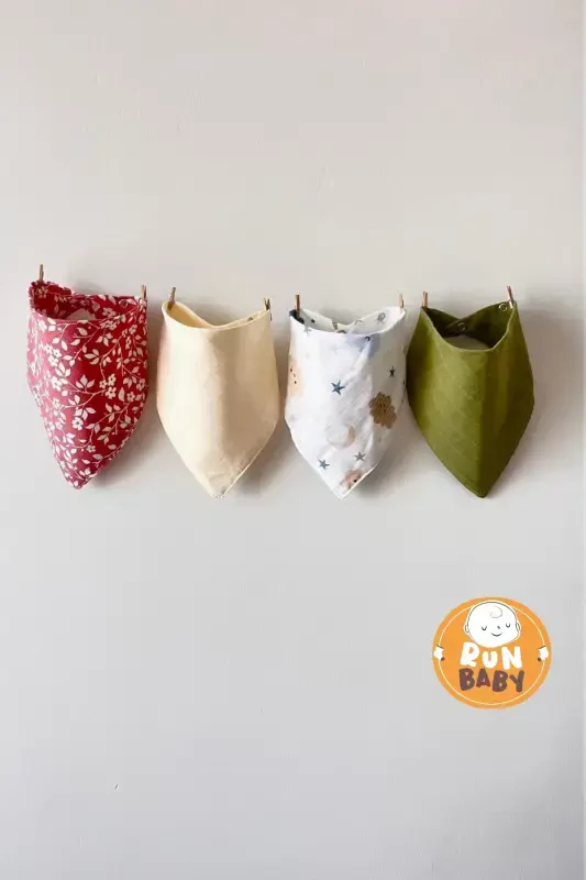 (4PCS) Muslin Fabric Double Snap Baby Bib & Scarf - 1