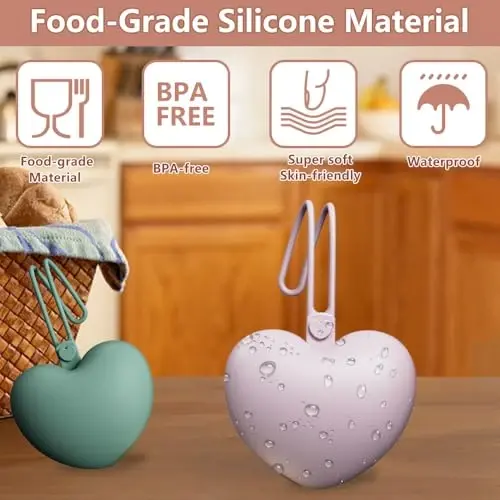 4pcs Pacifier Holder Case Set, 2pcs Silicone Portable Pacifier Pouch and 2pcs Transparent Pacifier Storage Container, Cute Heart Shape Pacifier Storage Case for Newborn Baby（Green+Khaki） - 4