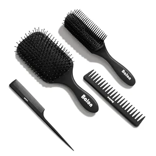 4Pcs Paddle Hair Brush, Detangling Brush and Hair Comb Set for Men and Women, Great On Wet or Dry Hair, No More Tangle Hairbrush for Long Thick Thin Curly Natural Hair - 1