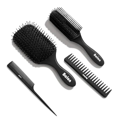 4Pcs Paddle Hair Brush, Detangling Brush and Hair Comb Set for Men and Women, Great On Wet or Dry Hair, No More Tangle Hairbrush for Long Thick Thin Curly Natural Hair 