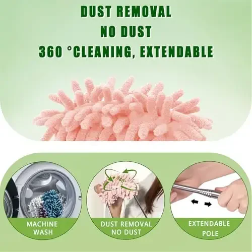4Pcs Reusable Microfiber dusters Refills Microfiber Duster for Cleaning extendable Pole Duster Washable Damp Duster Bendable Dry Dusters with Extension Handle Pole Supplies - 4