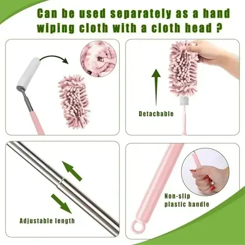 4Pcs Reusable Microfiber dusters Refills Microfiber Duster for Cleaning extendable Pole Duster Washable Damp Duster Bendable Dry Dusters with Extension Handle Pole Supplies - 5