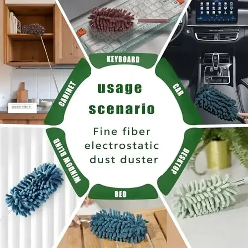 4Pcs Reusable Microfiber dusters Refills Microfiber Duster for Cleaning extendable Pole Duster Washable Damp Duster Bendable Dry Dusters with Extension Handle Pole Supplies - 6