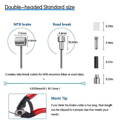 4PCS Universal Bike Brake Cable, Replaceable Brake Inner Wire Cable, Include Free Cable Cap End Crimps O-Rings Accessories, Professional Bicycle Brake Line For Mountain Bikes MTB or Road Bikes, 2M Long - 3